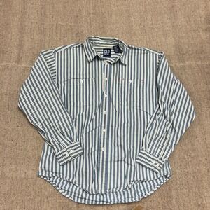 Vintage Gap Button Up Shirt Mens Large Blue 1990s Striped Long Sleeve